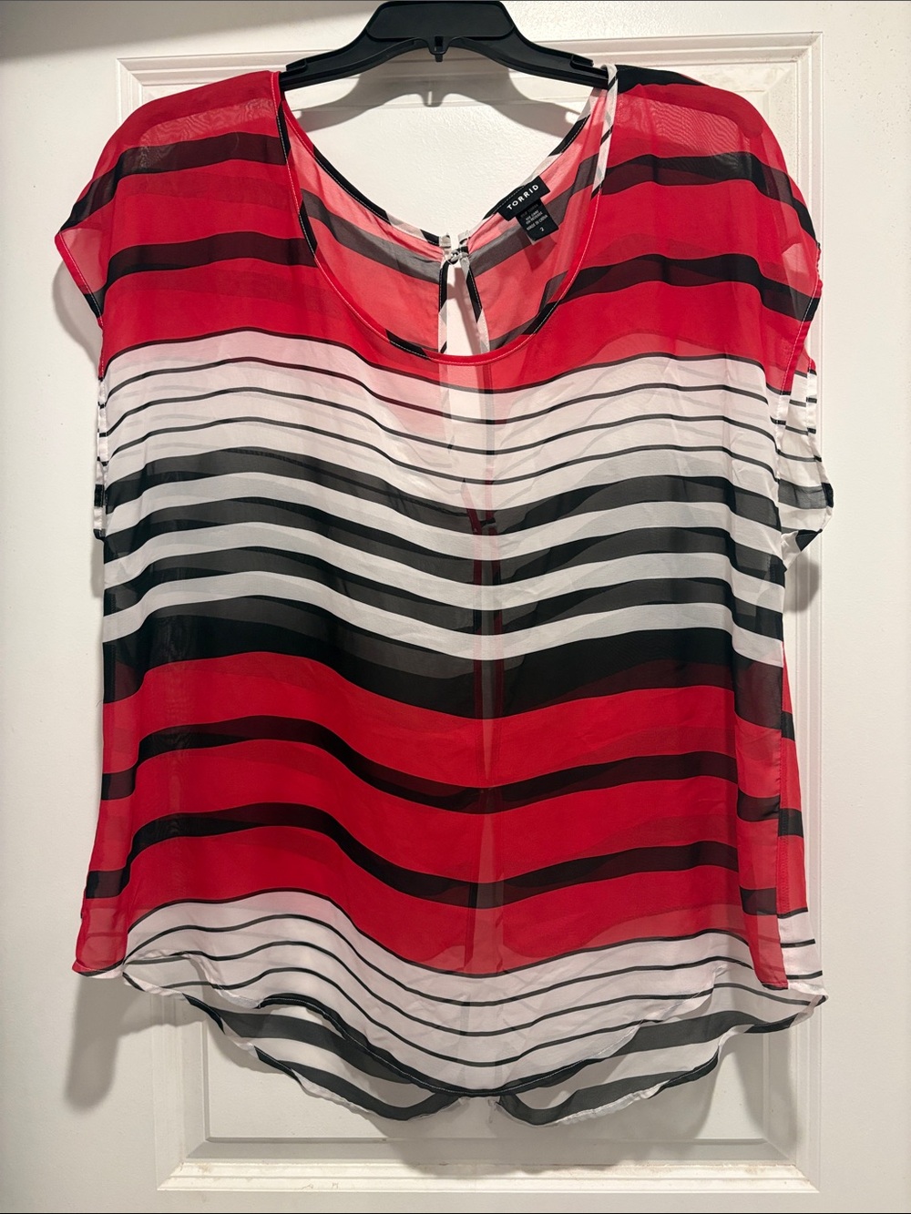 torrid Red Black White Striped Sheer Scoop-Neck Blouse